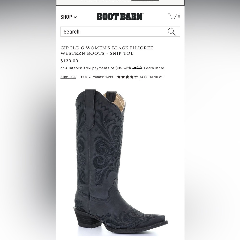 Circle G black womens western cowgirl boots